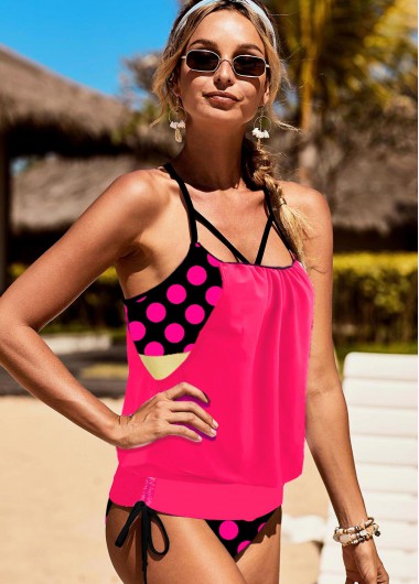 Modlily Polka Dot Tie Mint Green Tankini Set