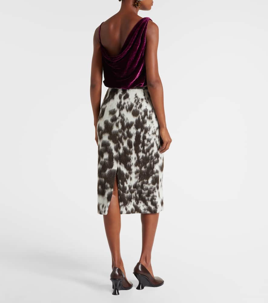 Printed wool-blend midi skirt