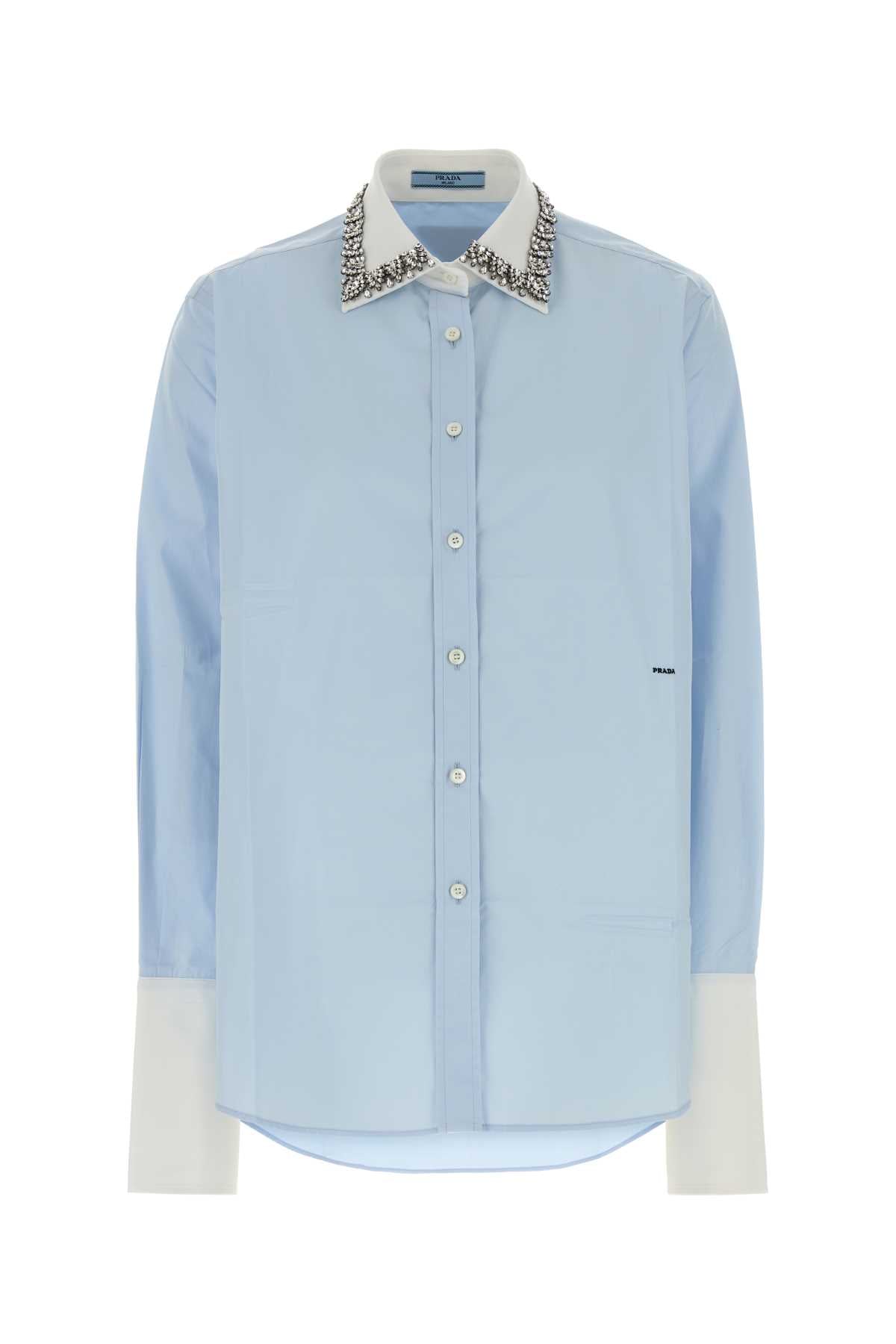 Crystal-Embellished Collar Poplin Shirt — Blue
