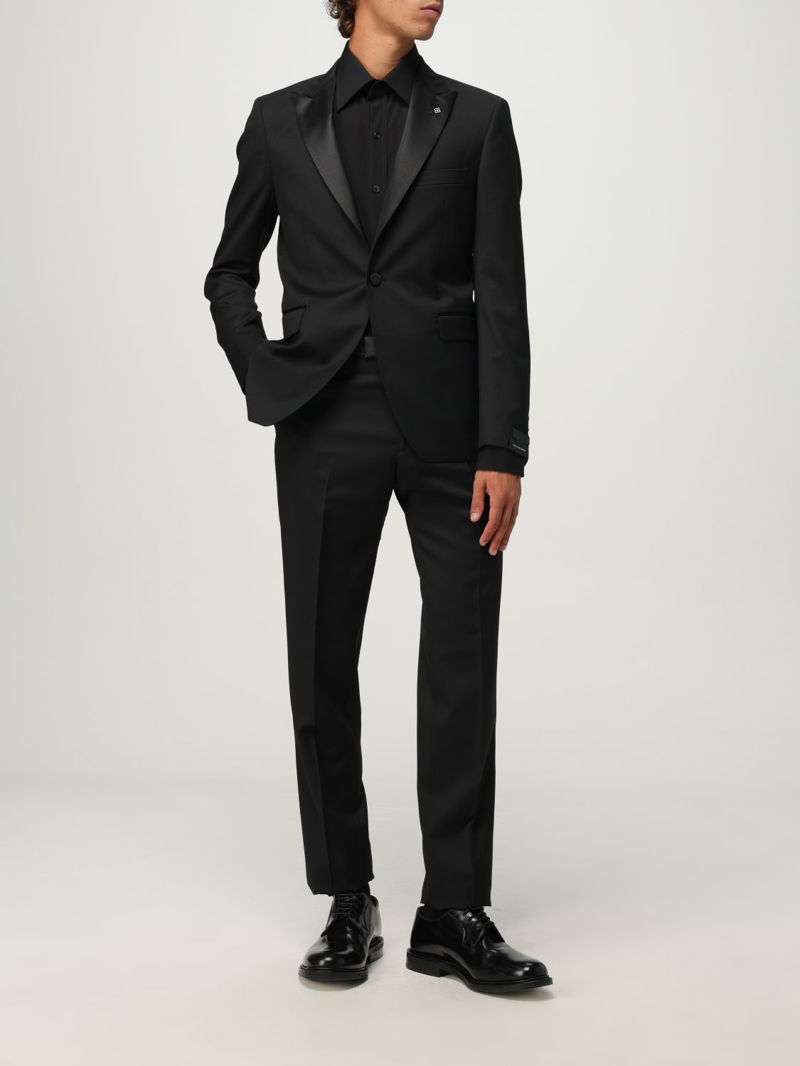 Satin-trim single-breasted suit - Black
