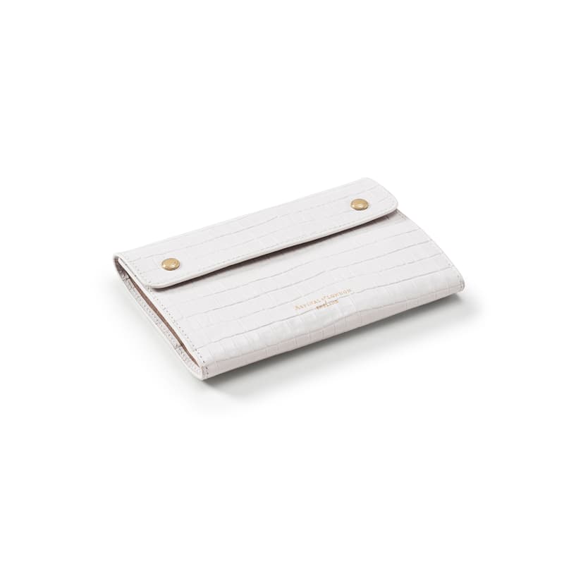 Travel Jewellery Roll in Deep Shine Chalk White Small Croc
