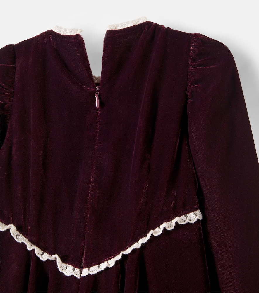 Lace-trimmed velvet dress