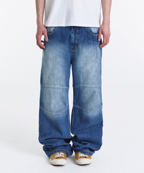 Slub Biker Straight Denim Pants