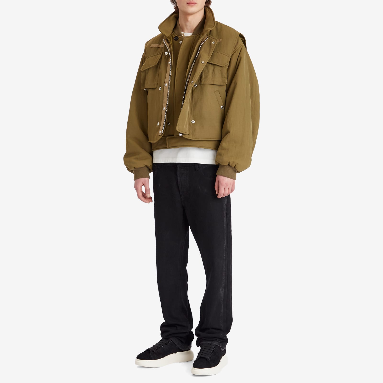 Men's Double Layer Bomber Jacket & Gilet in Olive