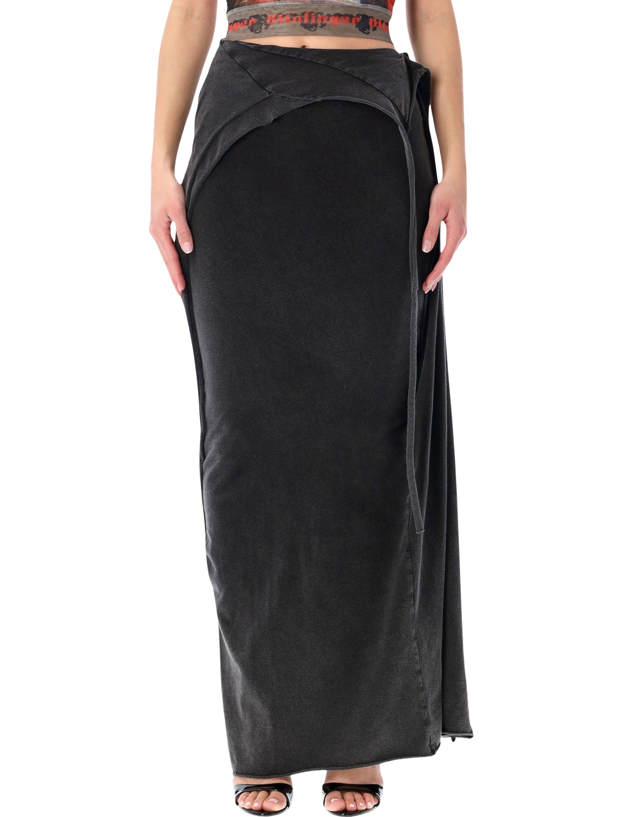 Draped Max Skirt with Front Slit - Fitted Shape