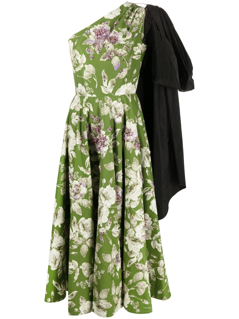 Asymmetric floral-print midi dress - Green