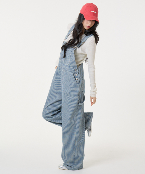 Striped oversized overalls blue