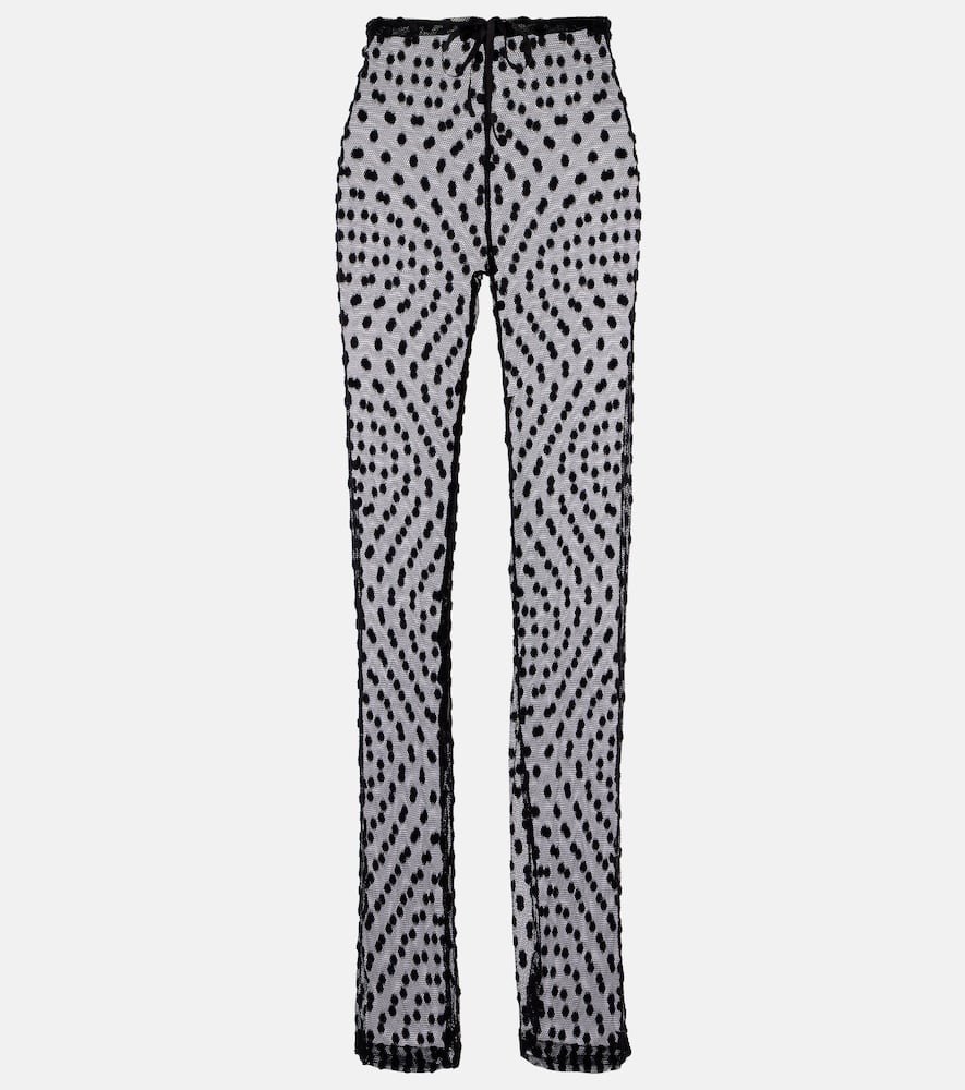Polka-dot mesh slim pants