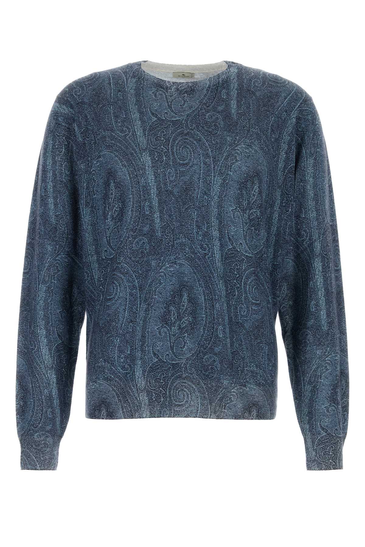 Blue Embroidered Silk Blend Sweater