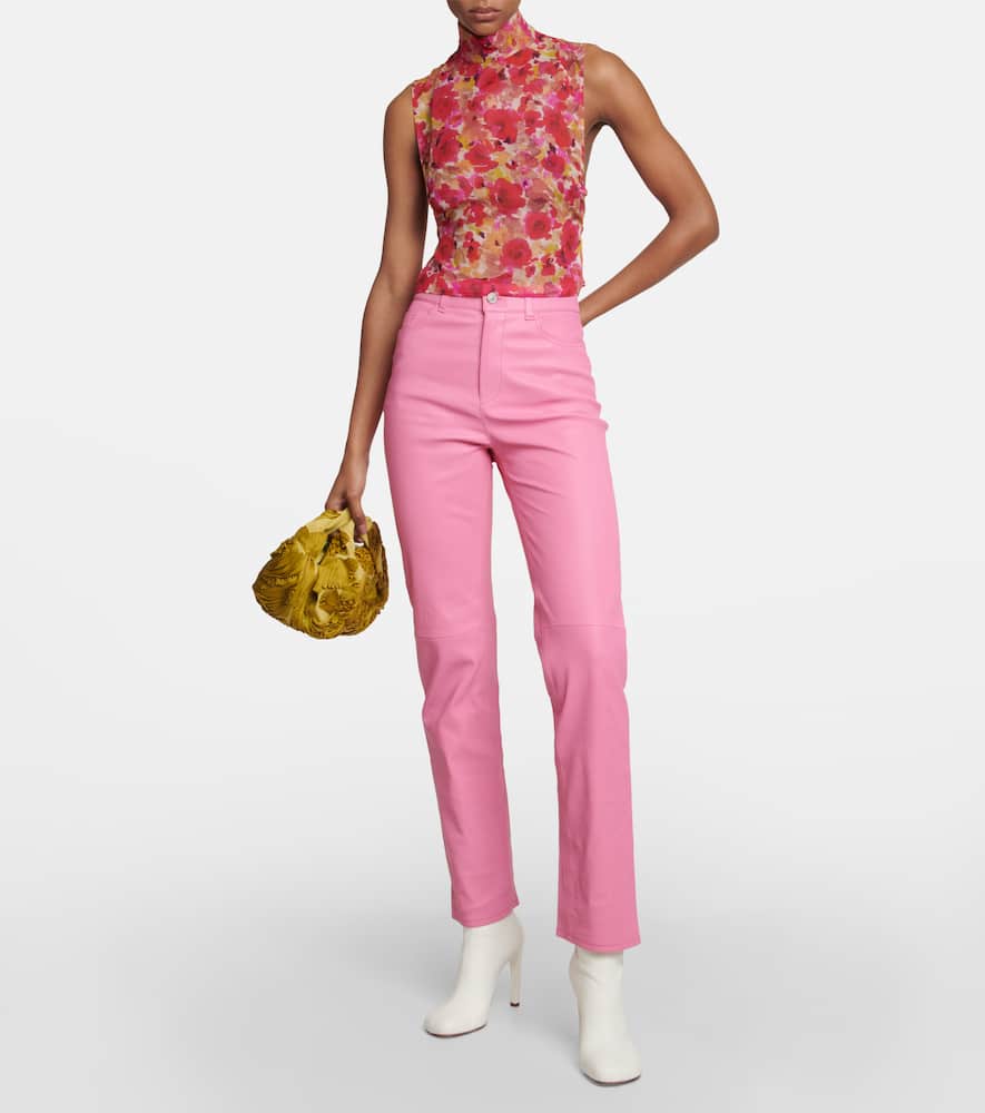 Terry high-rise straight leather pants
