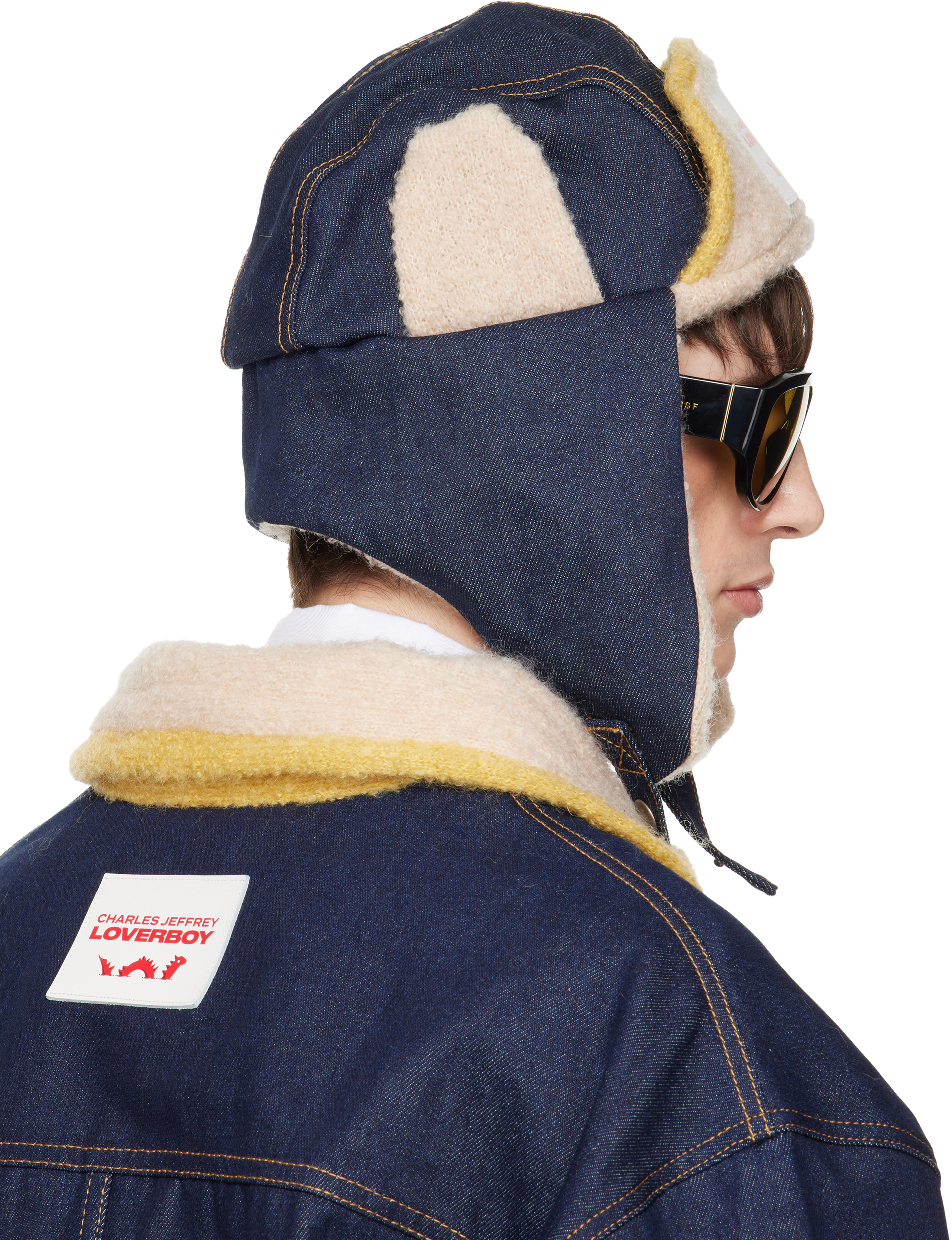 Navy & Beige Knit Patch Trapper Hat