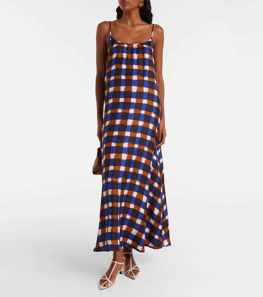 Napoli checked silk twill maxi dress