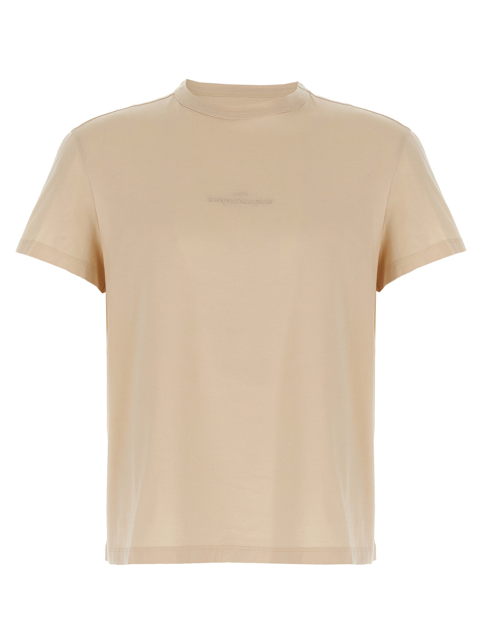 Embroidered Logo Cotton T-Shirt — Beige
