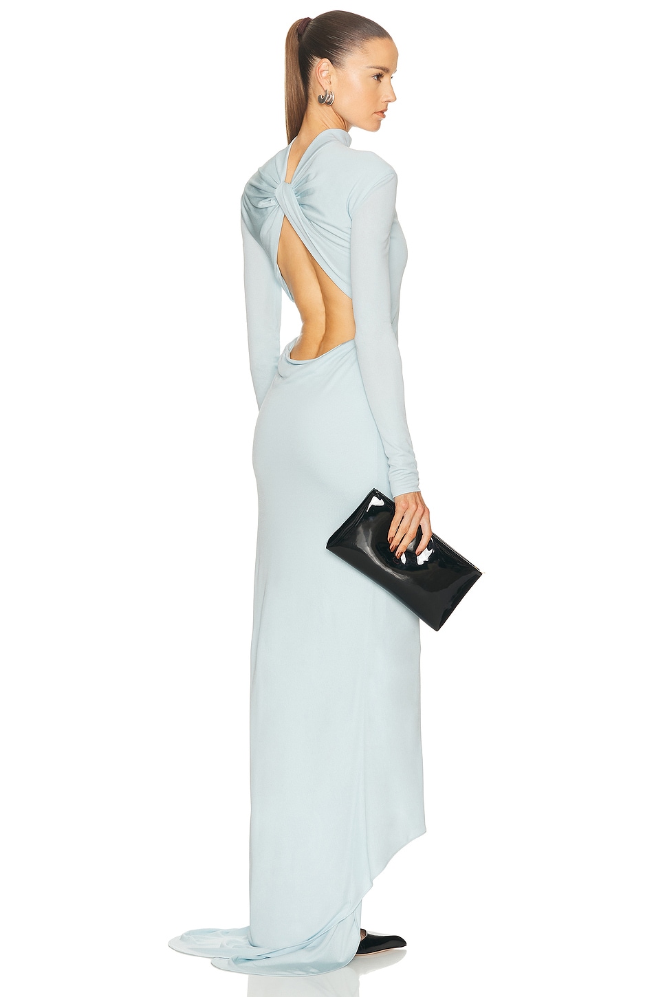 TOM FORD Long Sleeve Open Back Dress in Frost - Baby Blue. 40 also