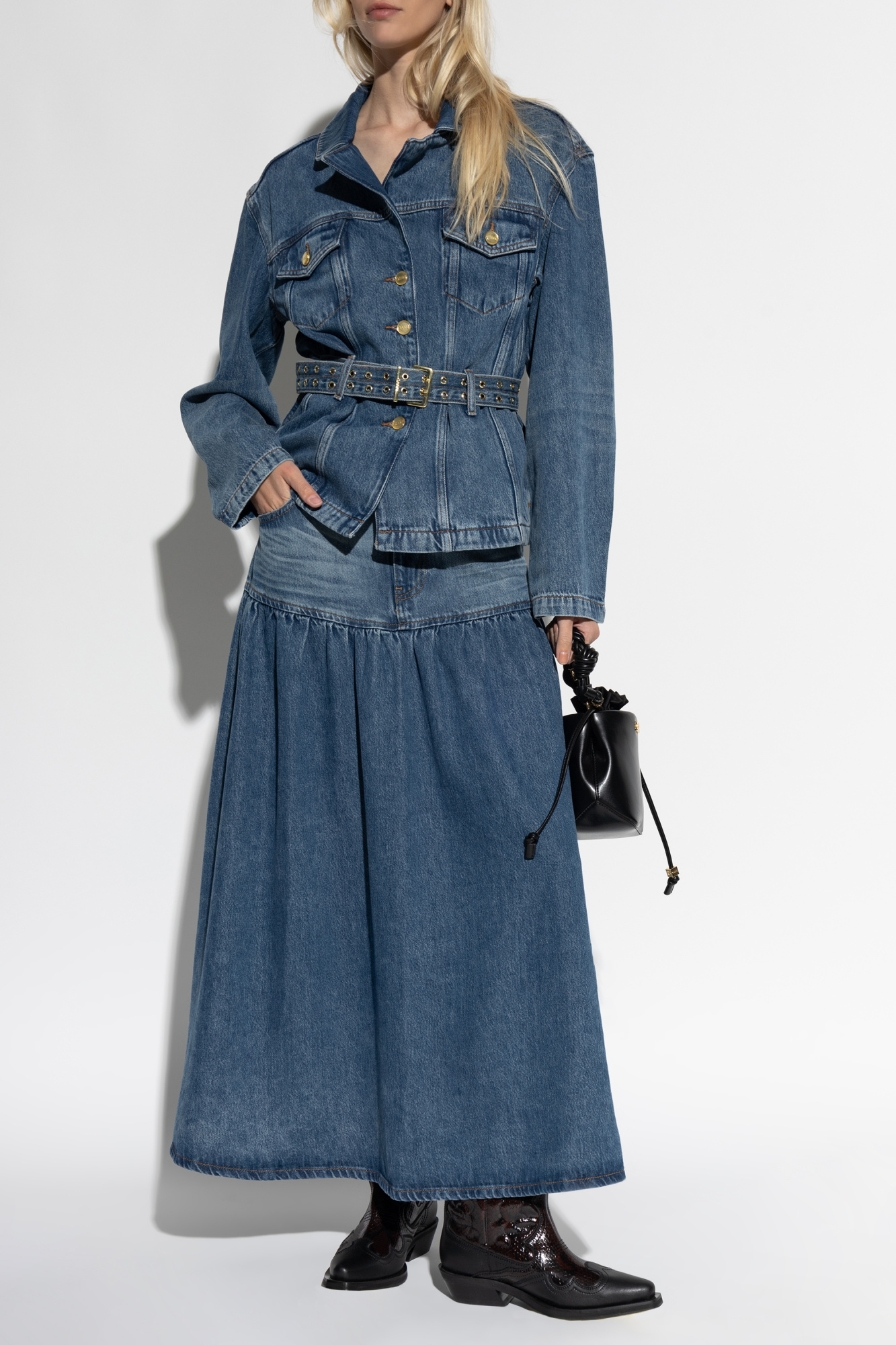 Ganni Denim Jacket, Women's, Navy Blue