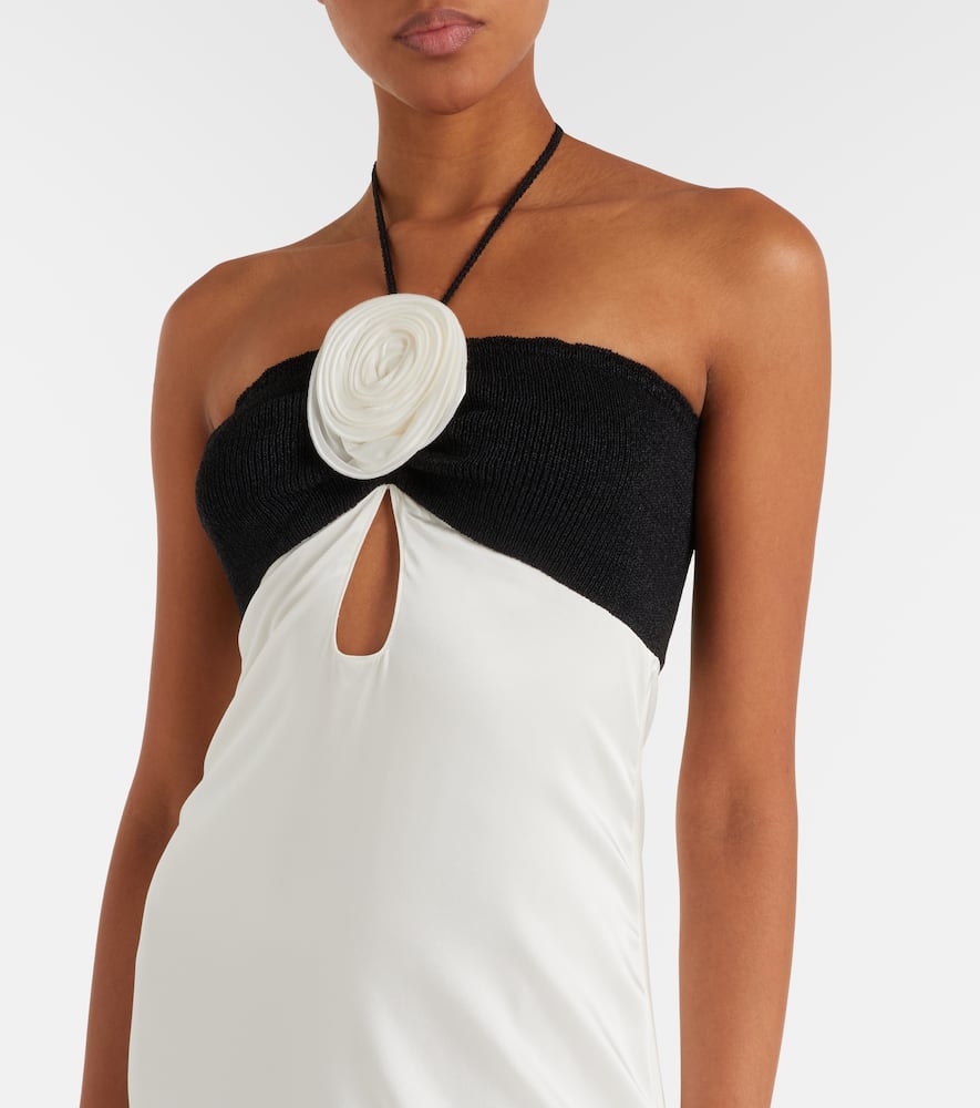 Floral-appliqué silk-blend maxi dress