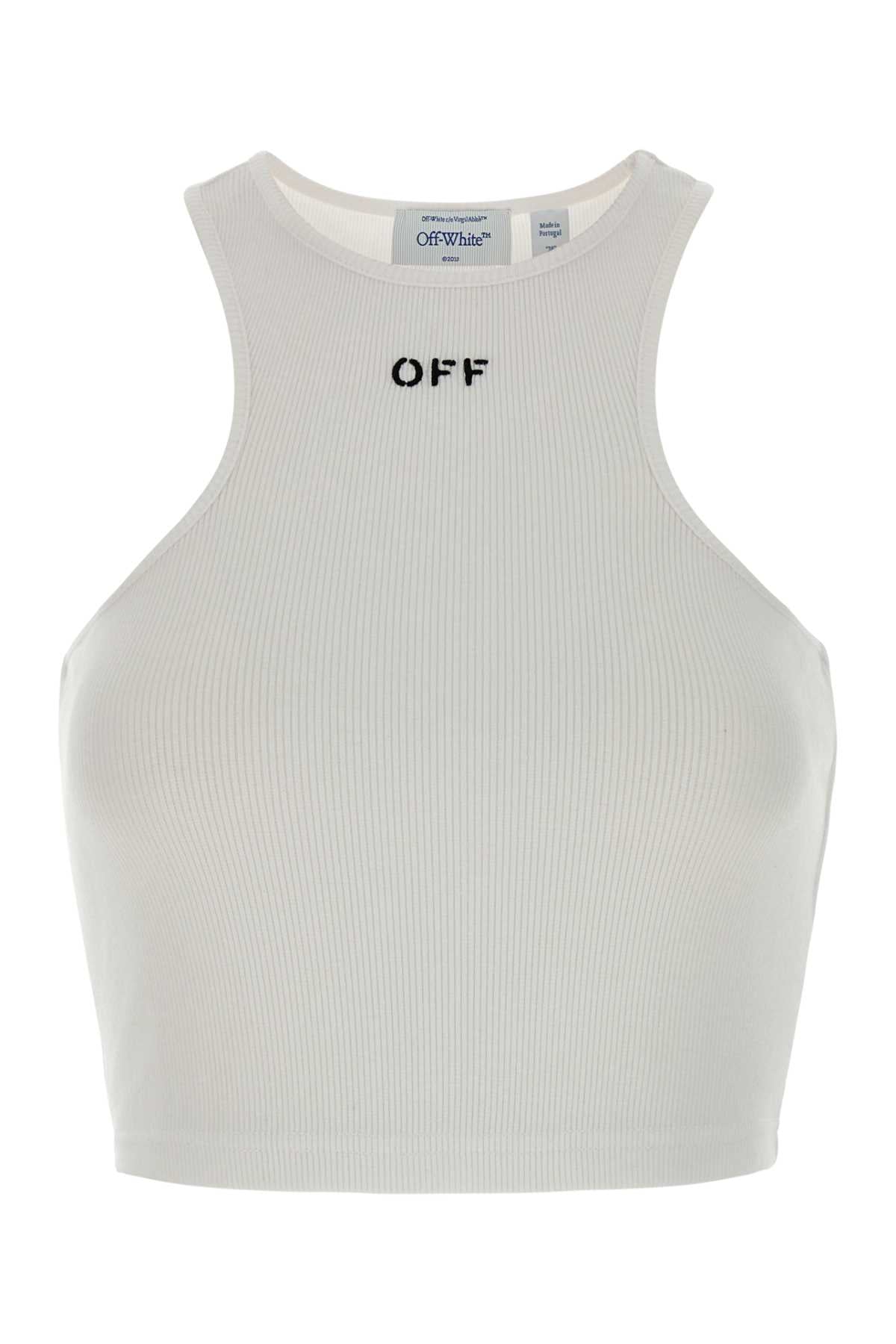 Logo-Embroidered Ribbed Cotton Tank Top — White