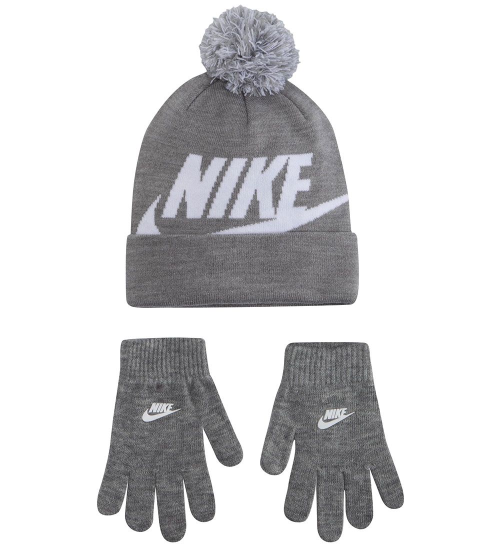 Nike Beanie/Gloves - Knitted - Swoosh - Grey Heather - Nike - OneSize - Beanie