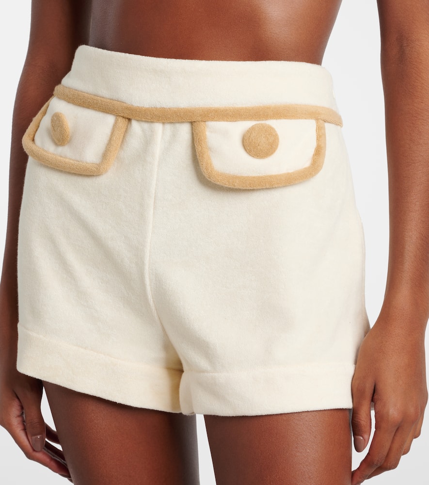 Colorblocked cotton-blend terry shorts
