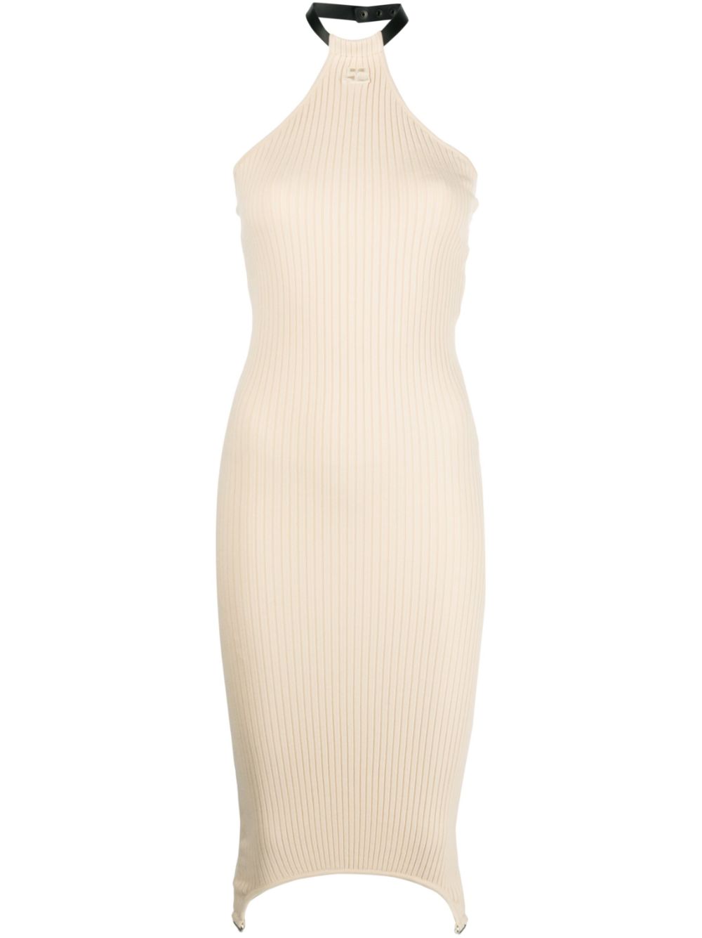 Ribbed-knit halterneck dress - Neutrals
