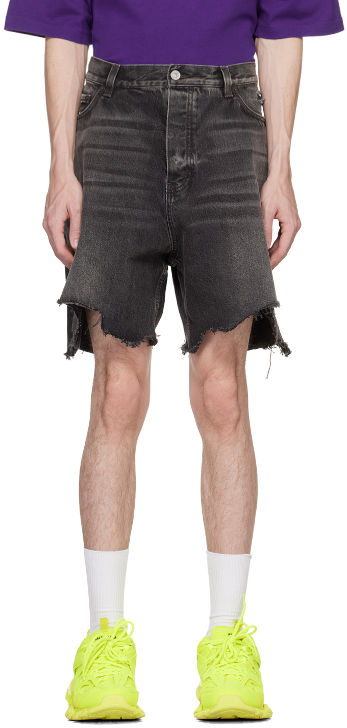 Black distressed denim shorts