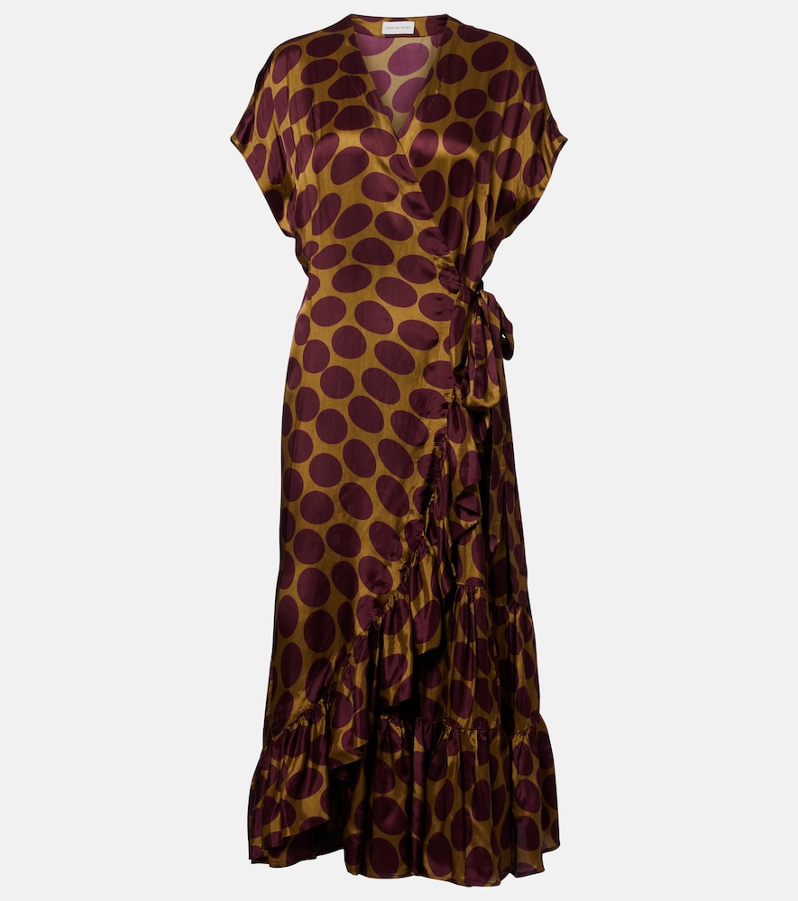 Polka-dot satin wrap dress