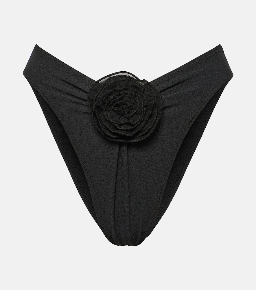 Floral-appliqué high-rise bikini bottoms