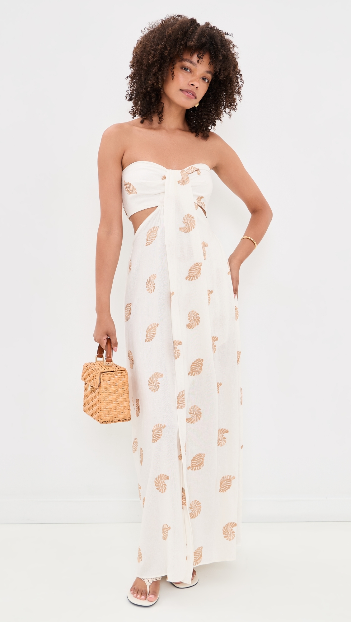 Embroidered Shell Linen Maxi Dress Off-White