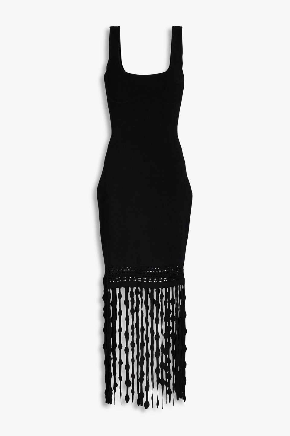 Signa fringed stretch-knit midi dress - Black - L
