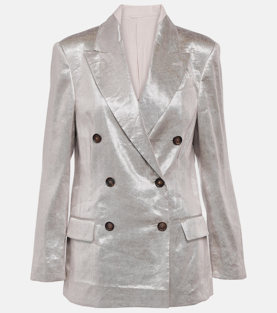 Double-breasted metallic linen-blend blazer