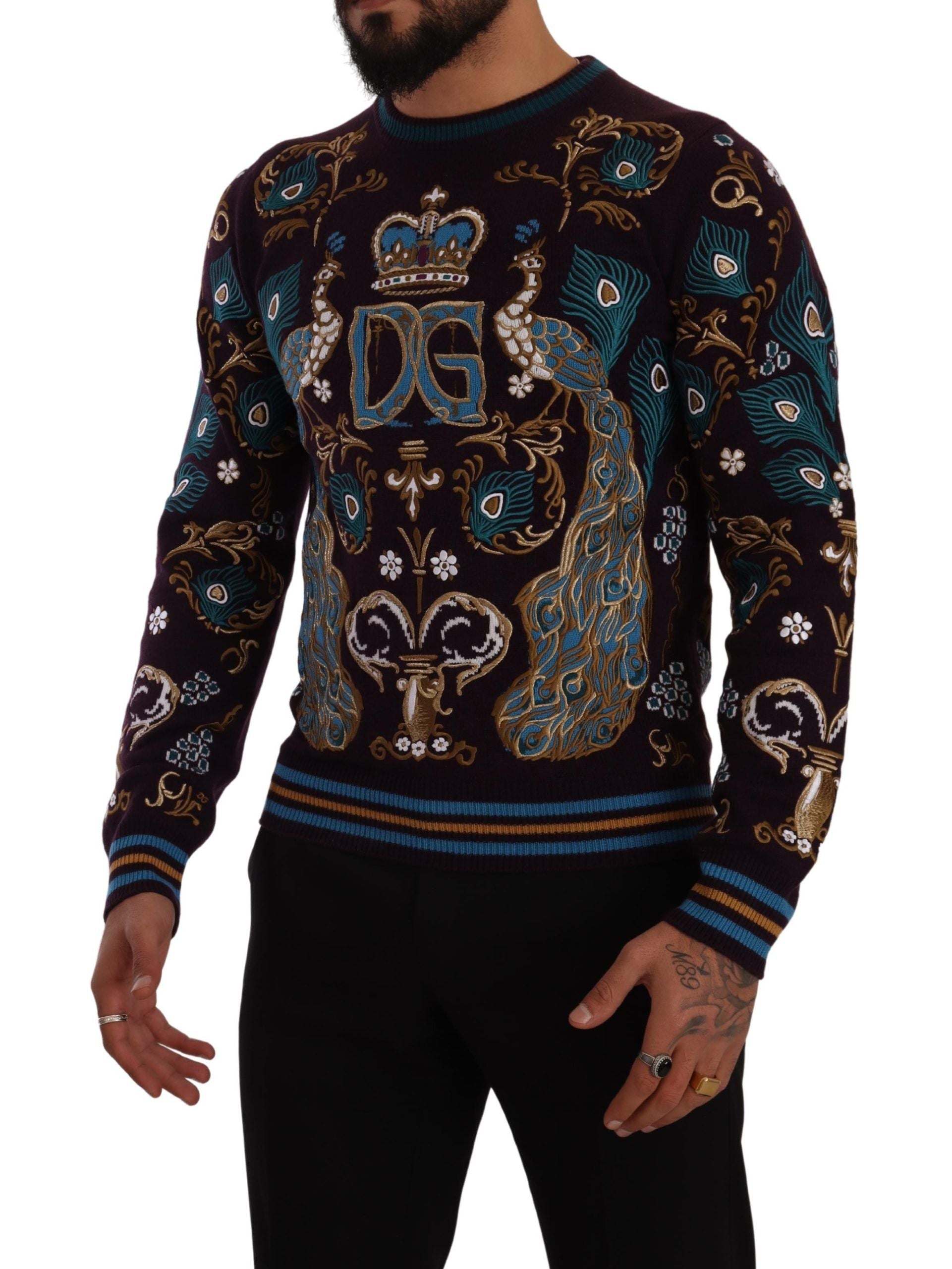 Cashmere Crown-Embroidered Sweater — Bordeaux