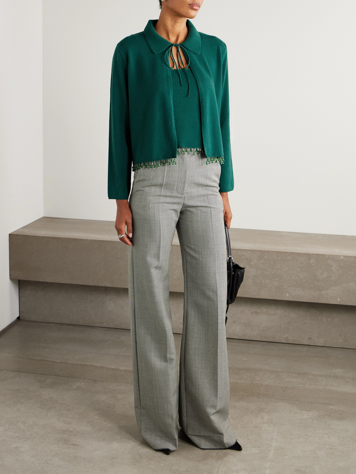 Fringed Bead-embellished Wool And Cashmere-blend Top - Green