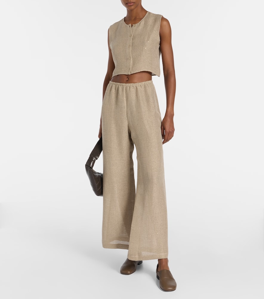 Stella sequined linen-blend top
