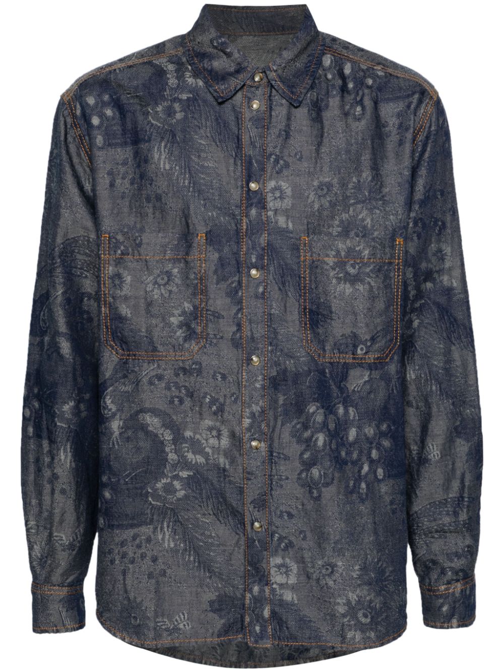 Patterned-jacquard denim shirt - Blue