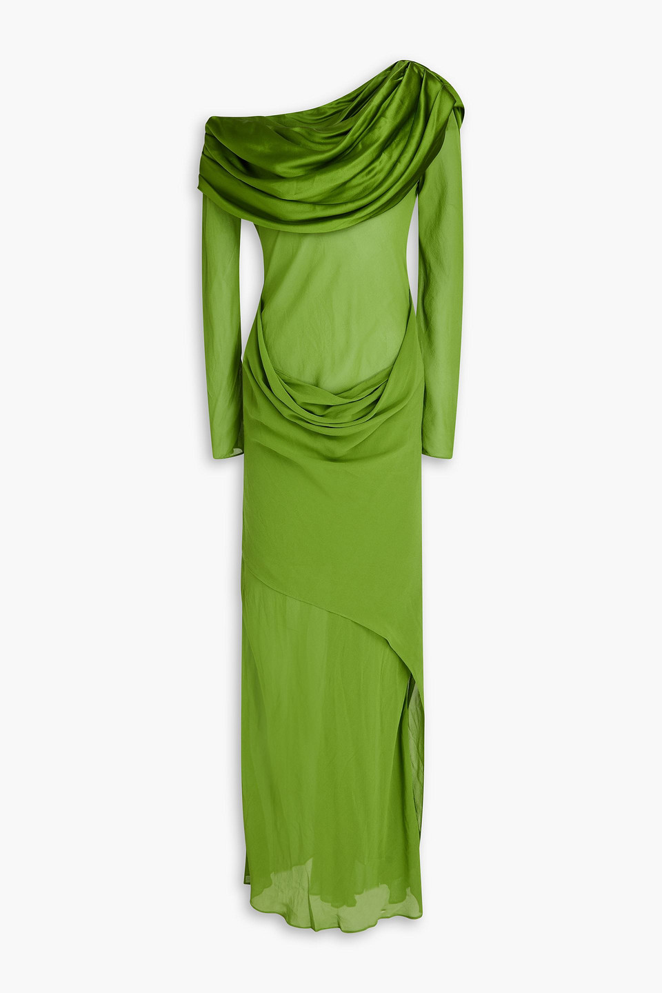 Off-the-shoulder draped silk-satin and georgette maxi dress - Green - UK 8