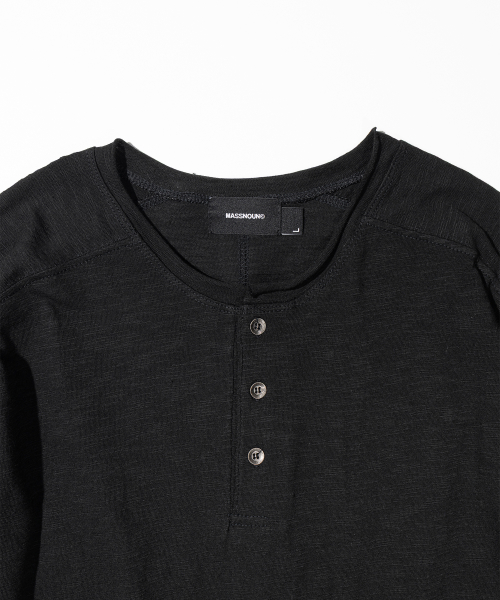 Slab Cut Divide Henley Neck Long Sleeve MSSLS001-BK
