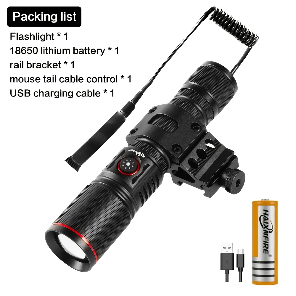 TEMU Haixnfire H50 Tactical Flashlight 4500lumen Usb Rechargeable, Telescopic Zoom Floodlight With Aviation-grade Aluminum Alloy, Beam For Camping