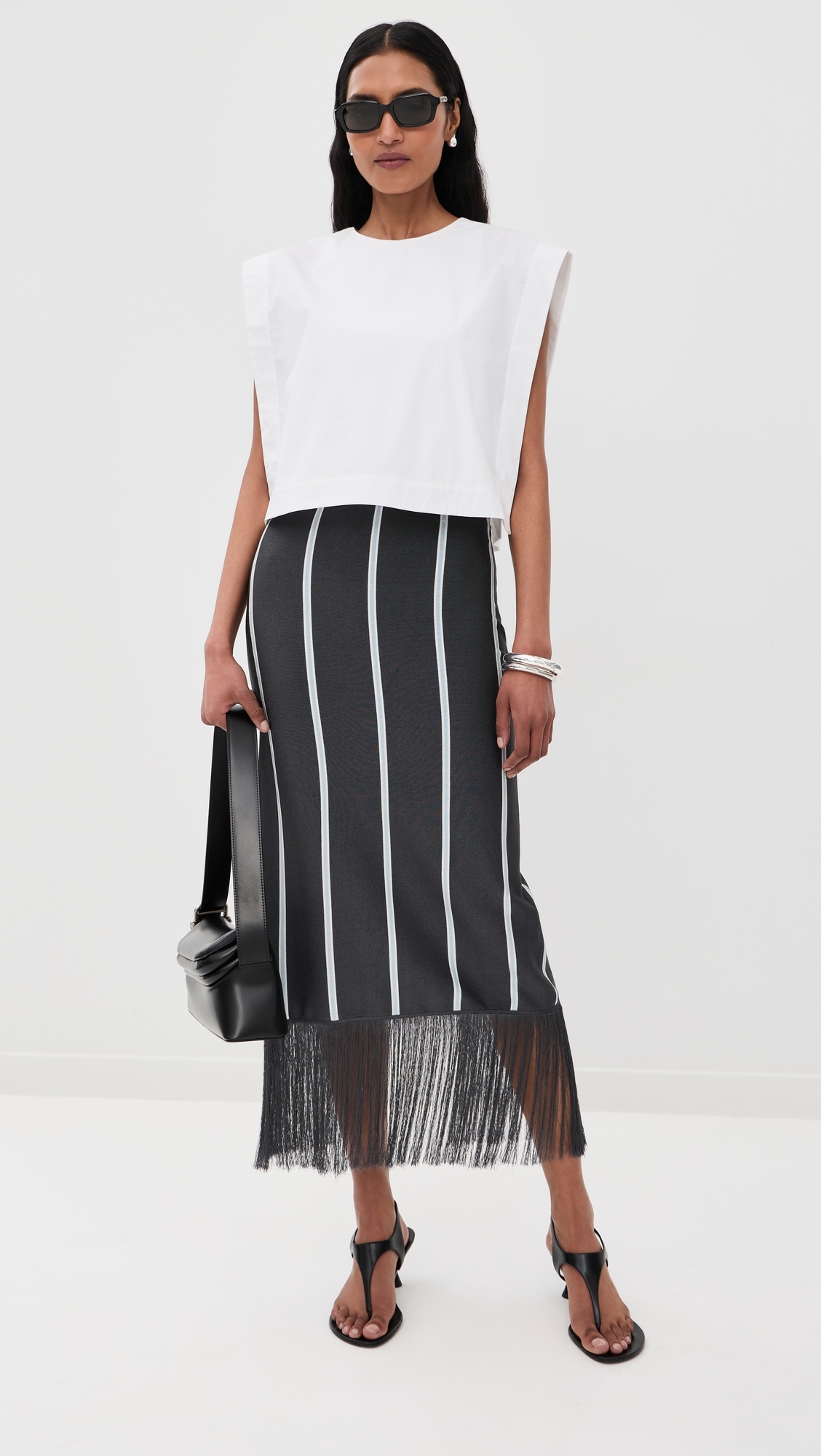 Striped Midi Skirt with Fringe Slate Multi
