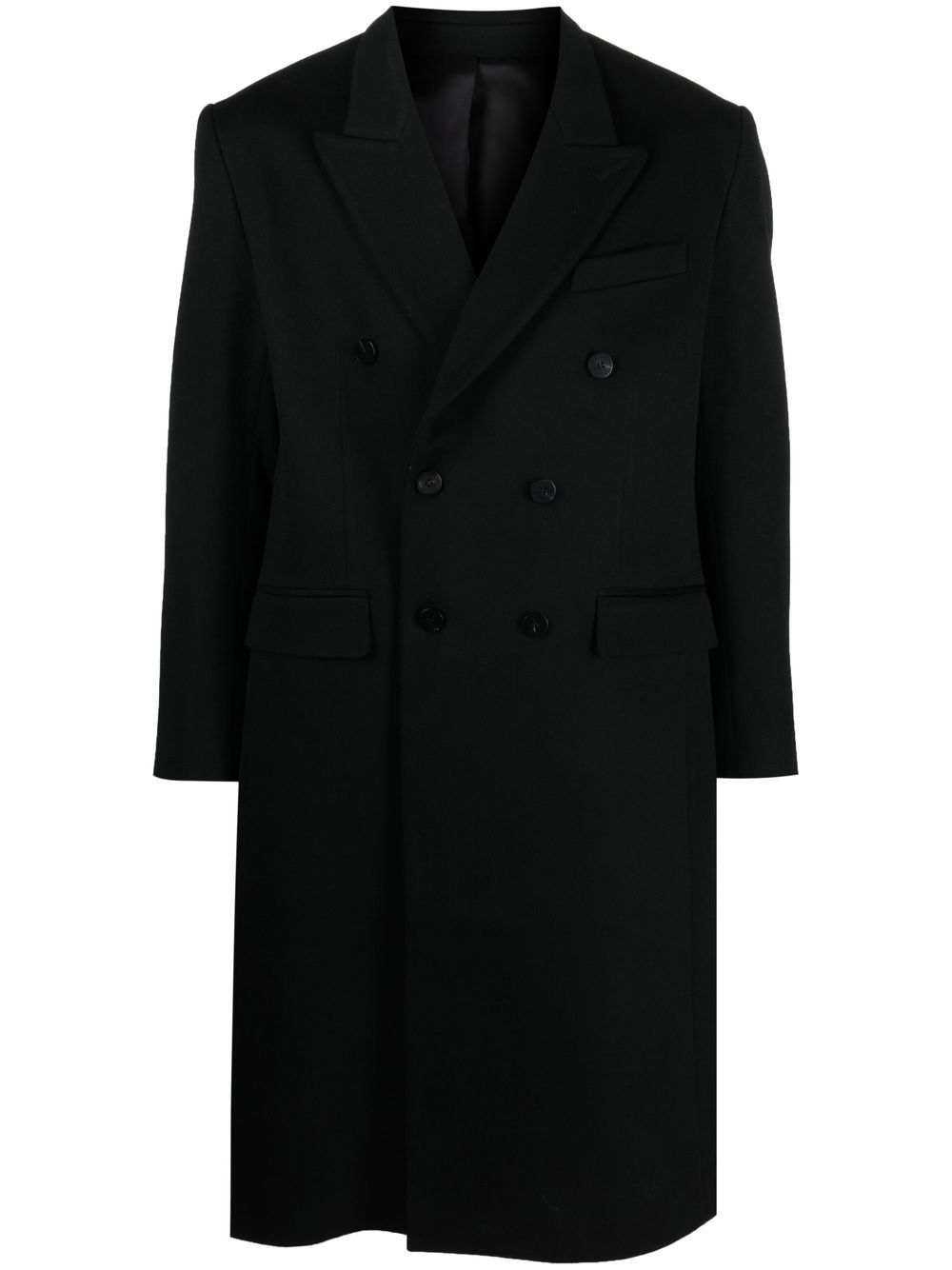 Double-breasted virgin-wool coat - Black