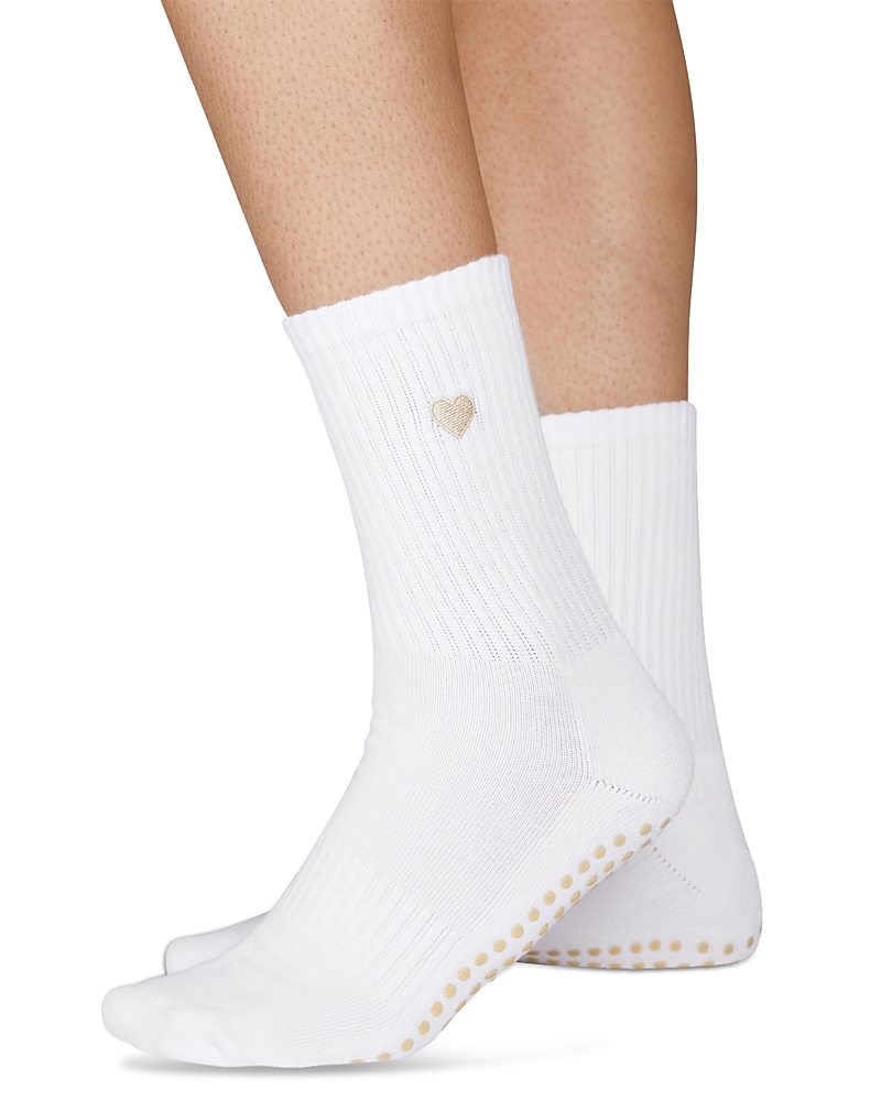 Beige Heart Grip Socks