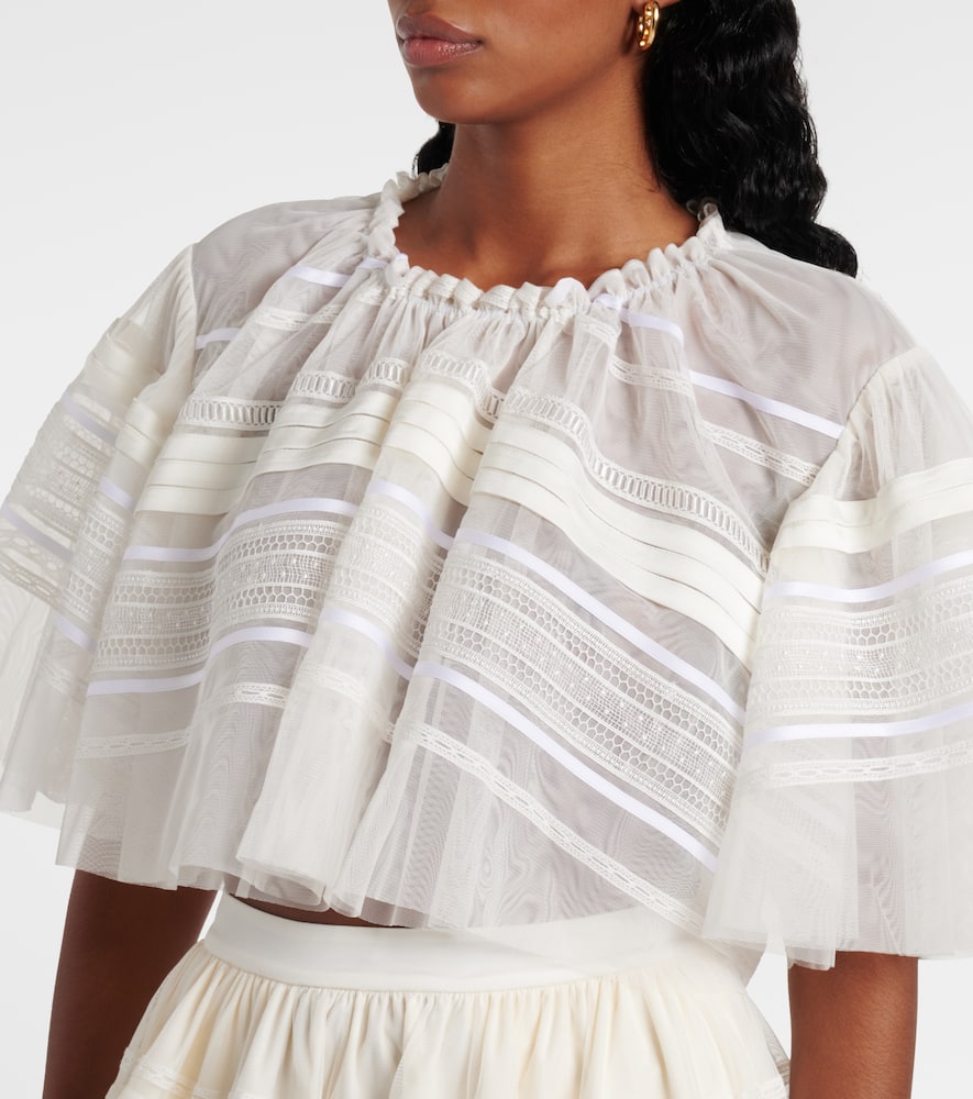 Gathered lace and tulle crop top