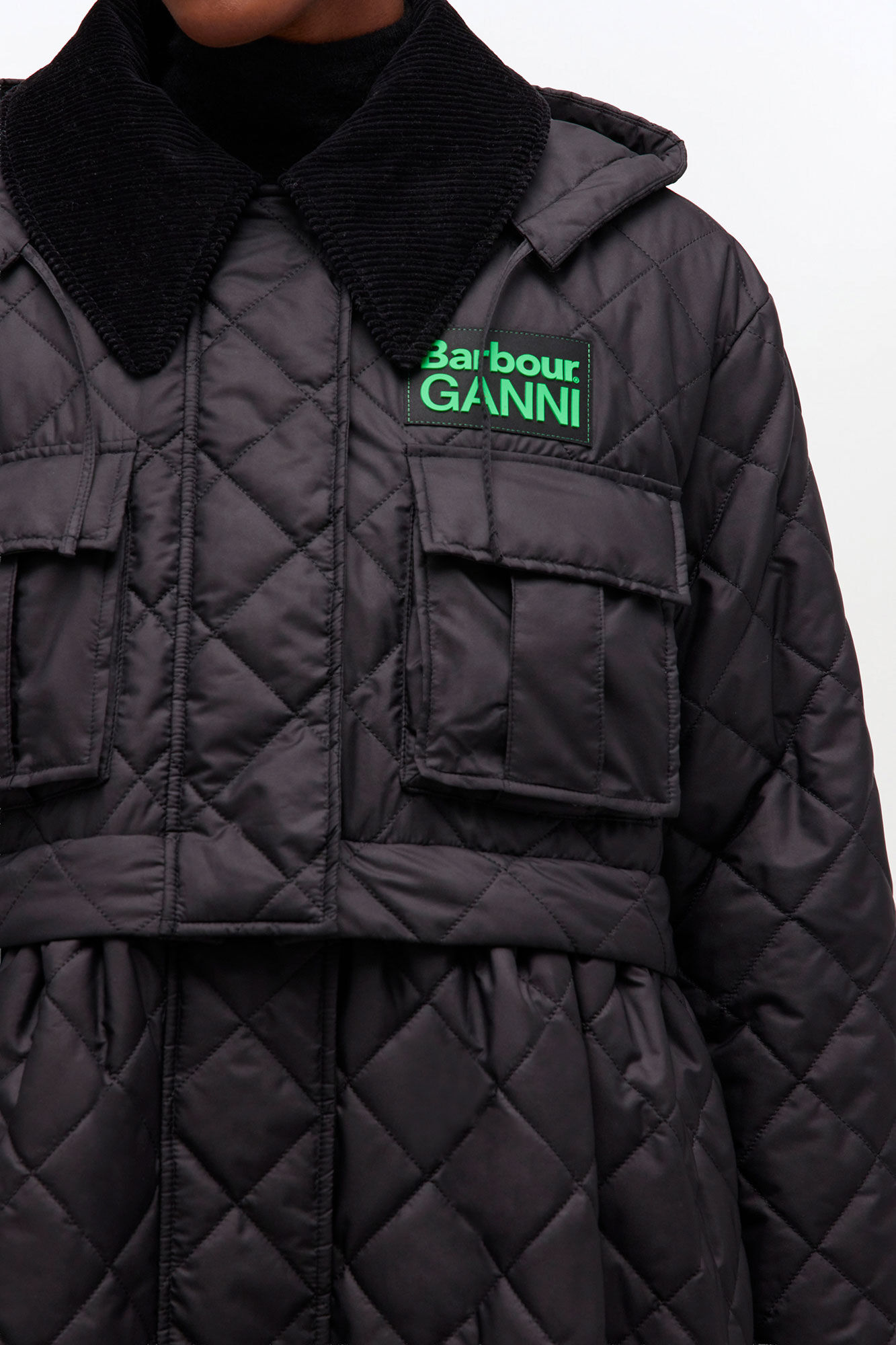 X Barbour Quilted Long Coat in Black