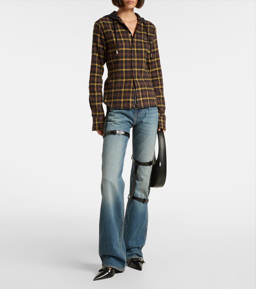 Hooded checked cotton shirt