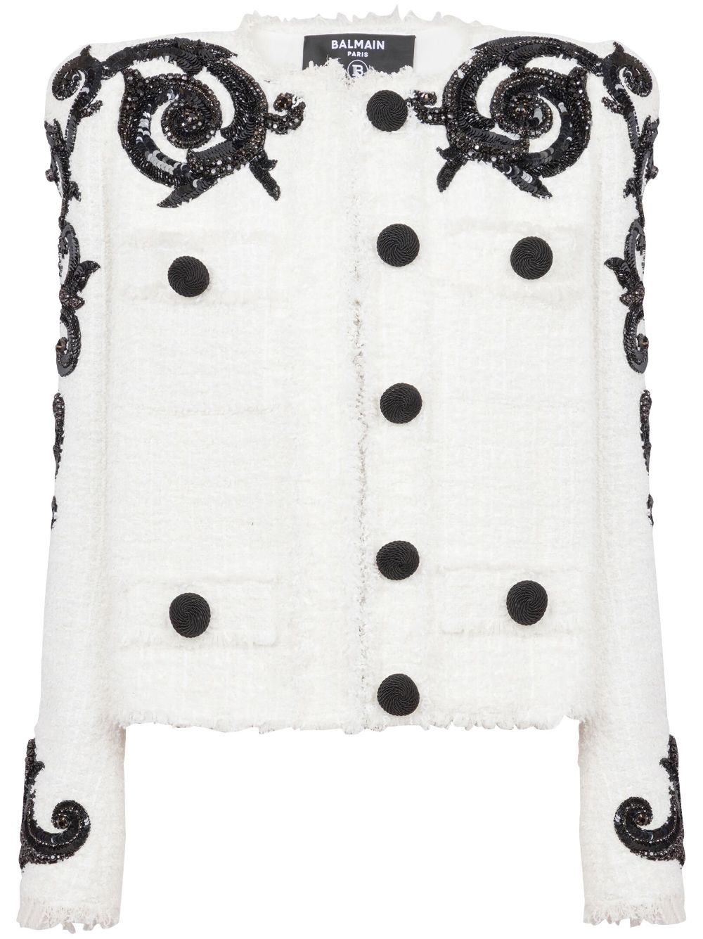 Sequin-embellished tweed jacket - White