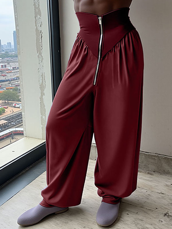 Mens Knitted High-Waist Zip Pant SKUL03116 - Red / S