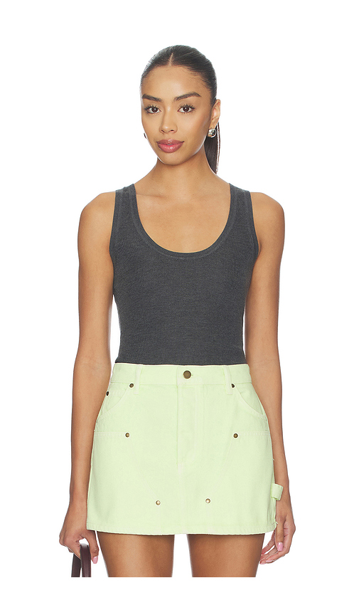 RENGGLI Scoop Neck Rib Tank in Charcoal. XS. Also in S