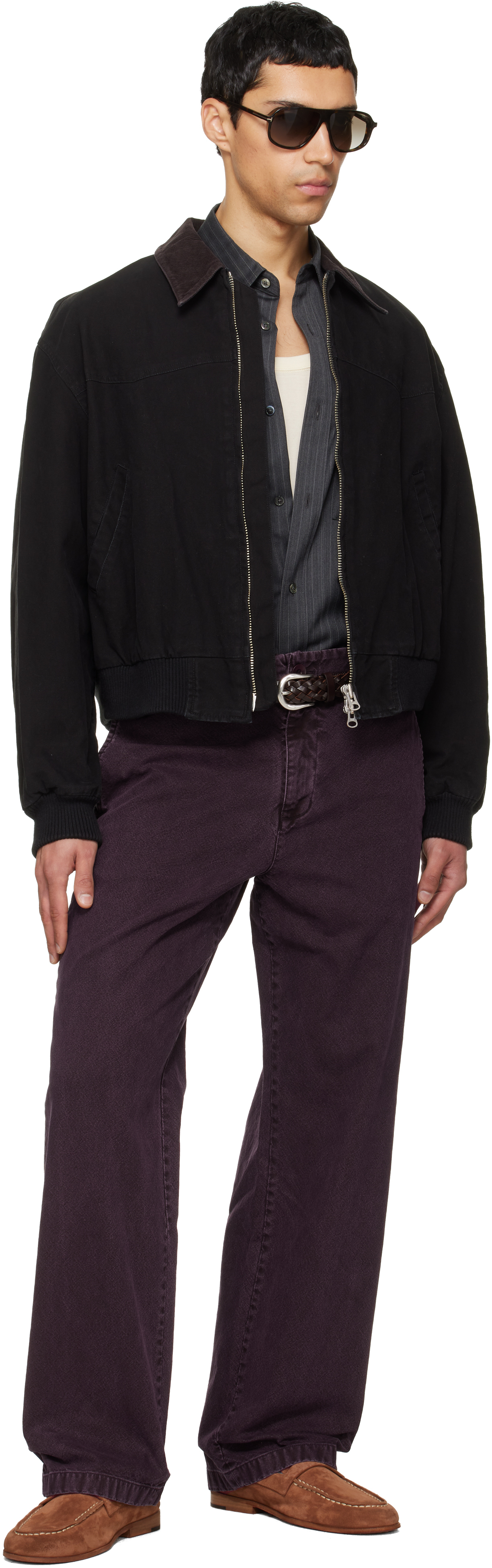 Burgundy Garment Dyed Cotton Straight Trousers
