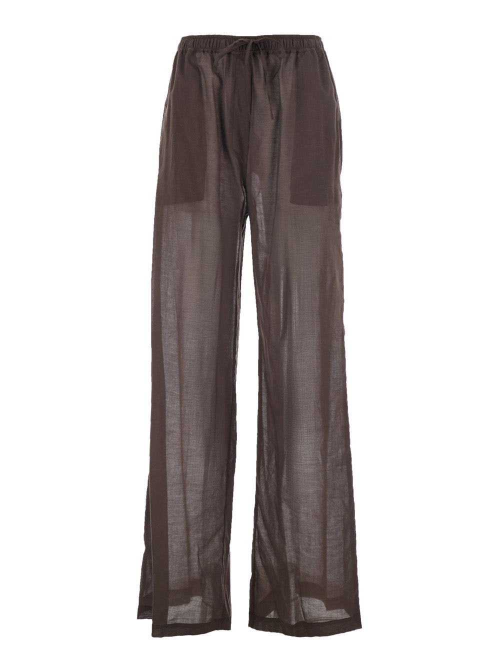 High-Waisted Cotton Muslin Trousers — Brown