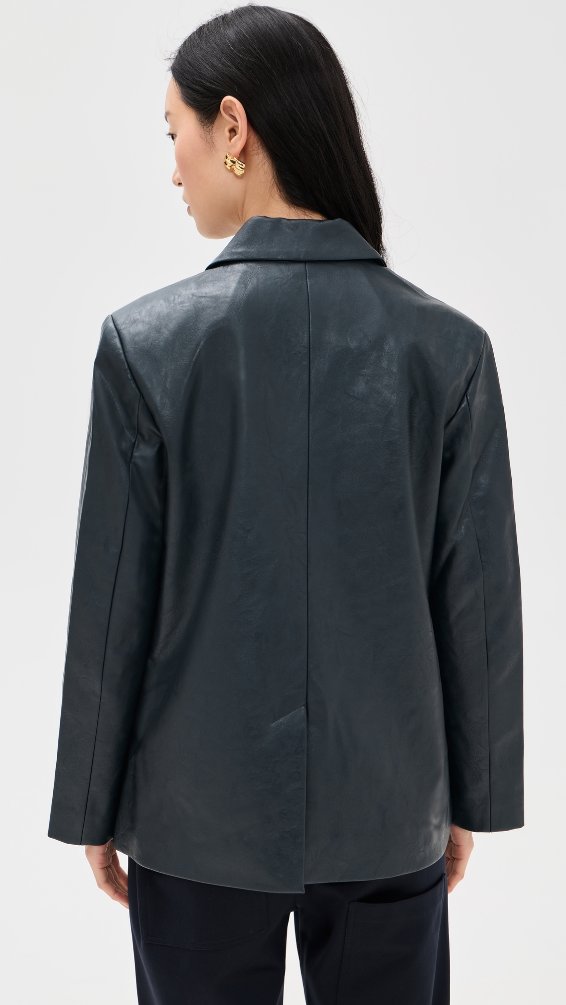 Benette Faux Leather Blazer Dark Navy