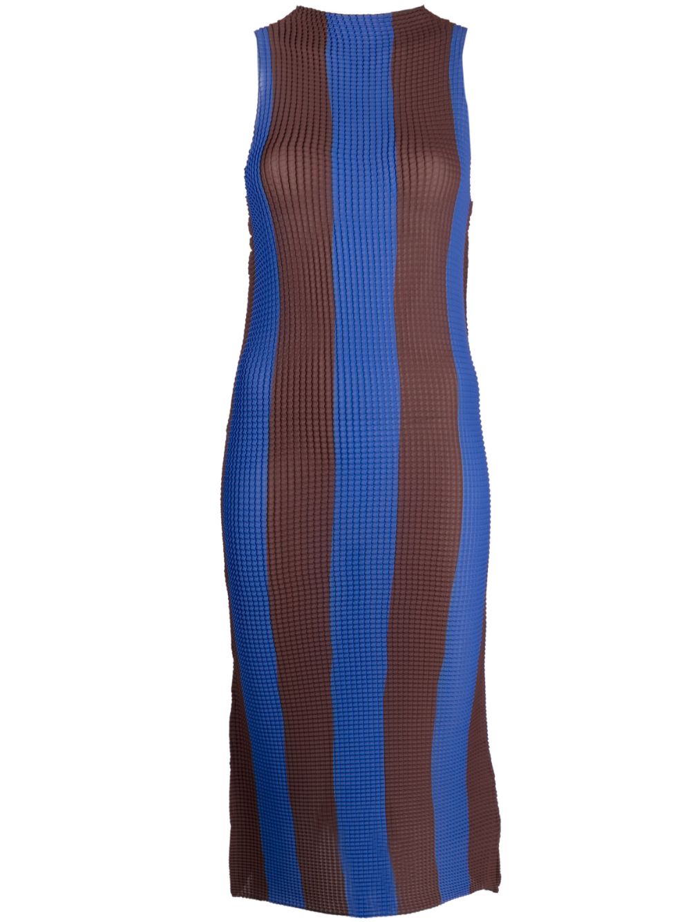 Pleated striped midi dress - Blue